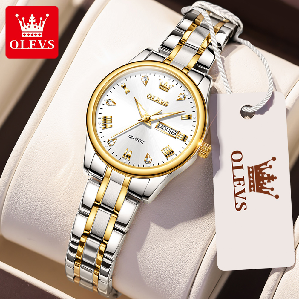 Luxury Watch Leather Strap - OLEVS 5563นาฬิกาควอตซ์ผู้หญิงแฟชั่นใหม่กันน้ำหรูหราคลาสสิกนาฬิกาสายสแตนเลสนาฬิกาข้อมือผู้หญิง