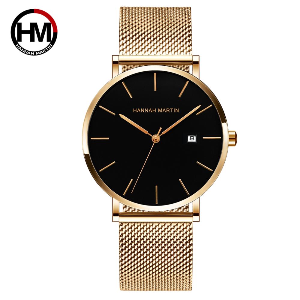 Luxury Watch Japan Brand - ญี่ปุ่นQuartzปฏิทินการเคลื่อนไหวUltra Thin Classic Goldenสีดำสแตนเลสกันน้ำผู้ชายสุดหรูนาฬิกา