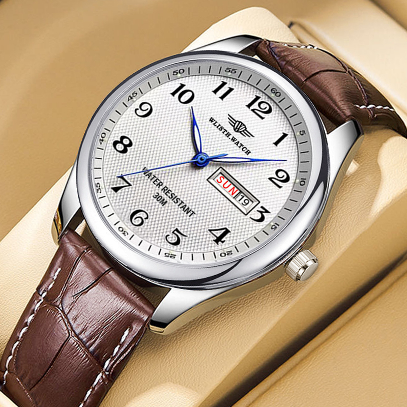Luxury Watch Mockup - WLISTH แบรนด์หรูผู้ชายนาฬิกานาฬิกาควอตซ์ตัวเลขอารบิคสแตนเลสกันน้ำปฏิทินนาฬิกาข้อมือผู้ชายของขวัญสำหรับพ่อ