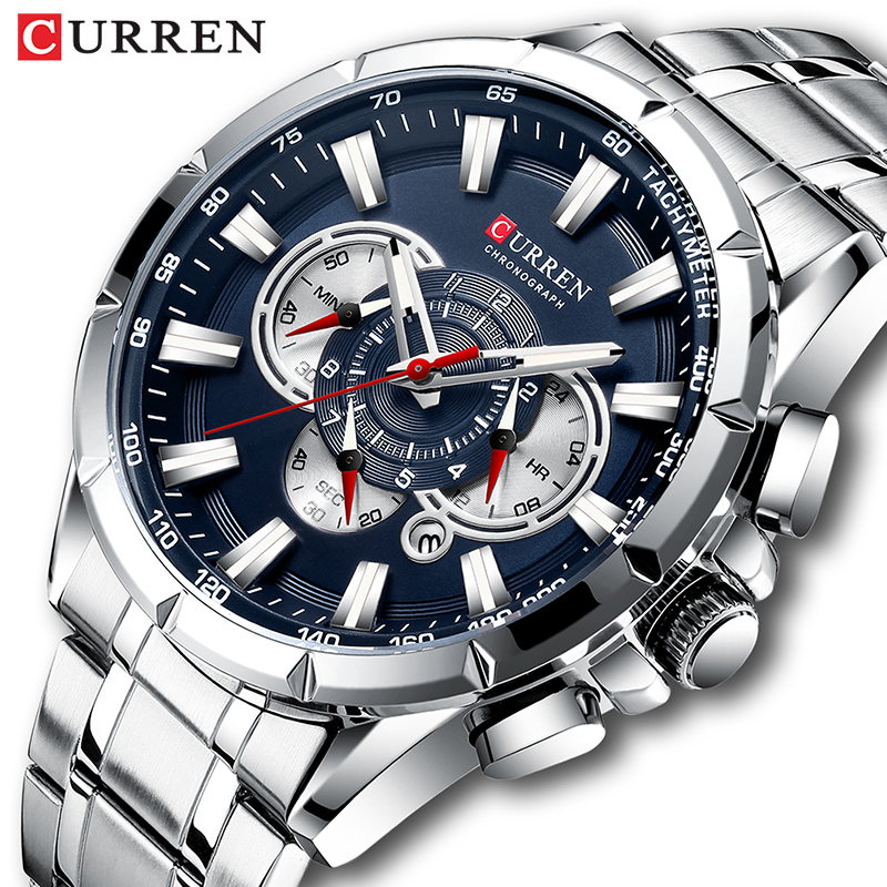 Luxury Watch Mockup - CURREN นาฬิกาข้อมือผู้ชายกันน้ำ Chronograph กองทัพทหารสแตนเลสชายนาฬิกาแบรนด์หรูผู้ชายกีฬานาฬิกา8363