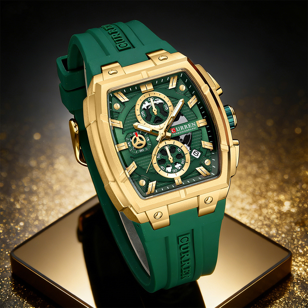 Luxury Watch Men - CURREN นาฬิกาวินเทจสุดหรูสำหรับผู้ชายกีฬานาฬิกาข้อมือควอทซ์โครโนกราฟพร้อมสายซิลิโคน,วันที่,เรืองแสง