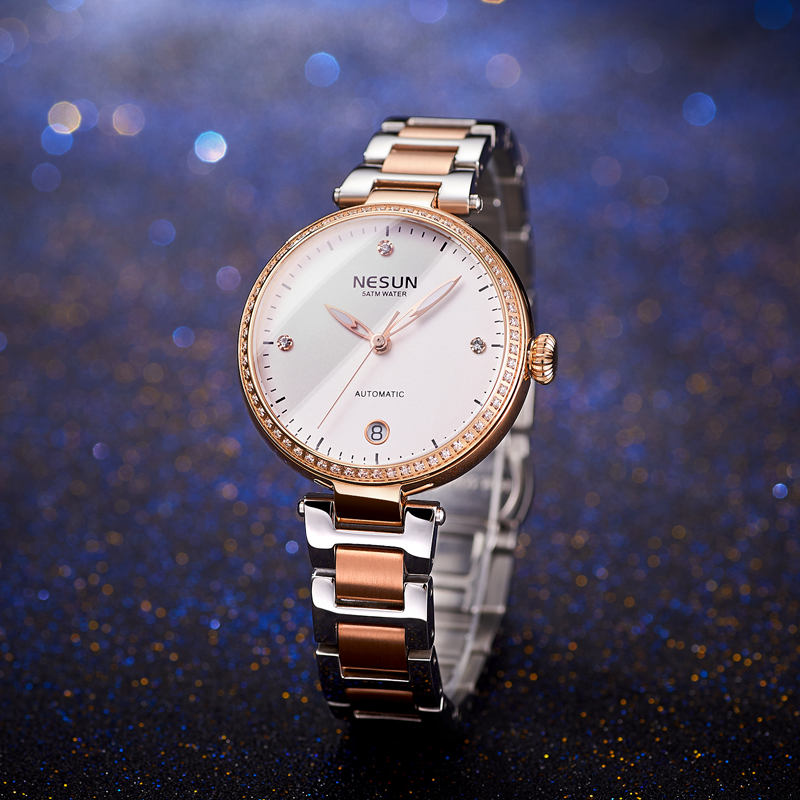 Luxury Watch Japan Brand - NESUN-ญี่ปุ่น MIYOTA นาฬิกากลไกอัตโนมัติสำหรับผู้หญิง 50M กันน้ำนาฬิกาเพชรอัตโนมัติวันที่สวิตเซอร์แลนด์แบรนด์หรู N9215