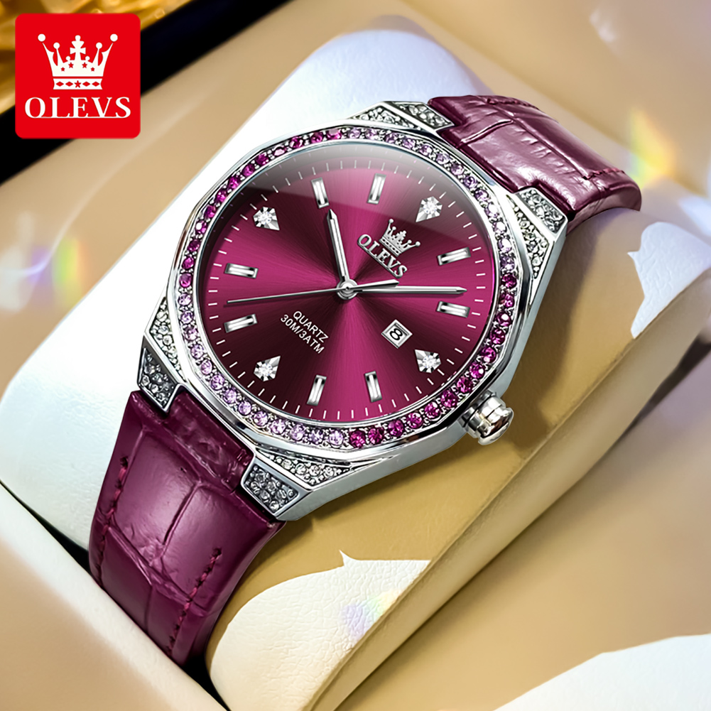 Luxury Watch Leather Strap - OLEVS Original ผู้หญิงนาฬิกาเพชร Lap แฟชั่นสายหนัง 3