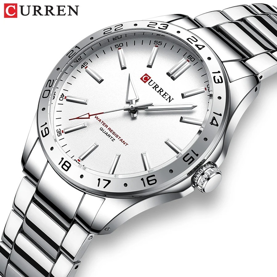 Luxury Watch White - CURREN 8452 สีเงินสีขาวของขวัญควอตซ์ธุรกิจชายนาฬิกาข้อมือผู้ชายนาฬิกาควอตซ์เรียบง่ายหรูหราทหารกองทัพกันน้ำชายนาฬิกา