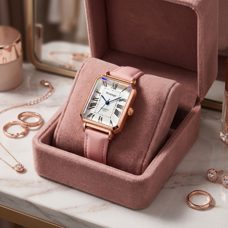 Luxury Watch Leather Strap - แฟชั่นนาฬิกาควอทซ์ทรงสี่เหลี่ยมสำหรับผู้หญิงแบรนด์หรูหน้าปัดโรมันสายหนังสุภาพสตรีนาฬิกาเรียบง่ายสง่างามนาฬิกาผู้หญิงของขวัญ
