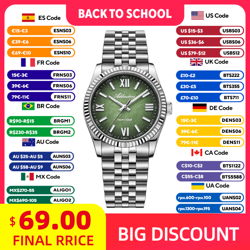 Luxury Watches - ADDIESDIVE นาฬิกาหรูหราสำหรับผู้หญิงกระจกแซฟไฟร์หรูหรา VH31 ควอตซ์ BGW9 ซุปเปอร์ลูมินัส