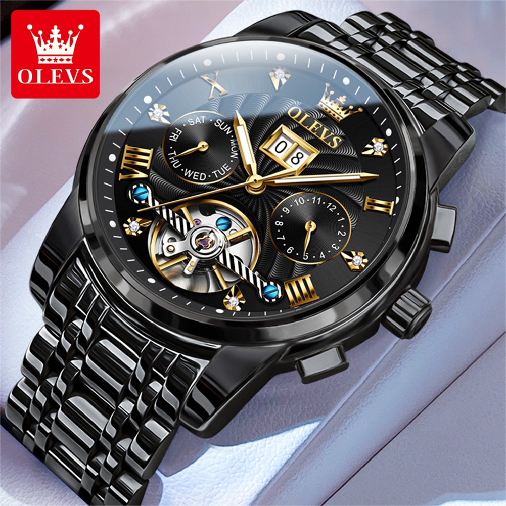 Tourbillon Movement Watch - OLEVS นาฬิกาผู้ชายคลาสสิก Tourbillon Multi-Function นาฬิกาผู้ชายอัตโนมัติเต็มรูปแบบนาฬิกาข้อมือชายระดับไฮเอนด์