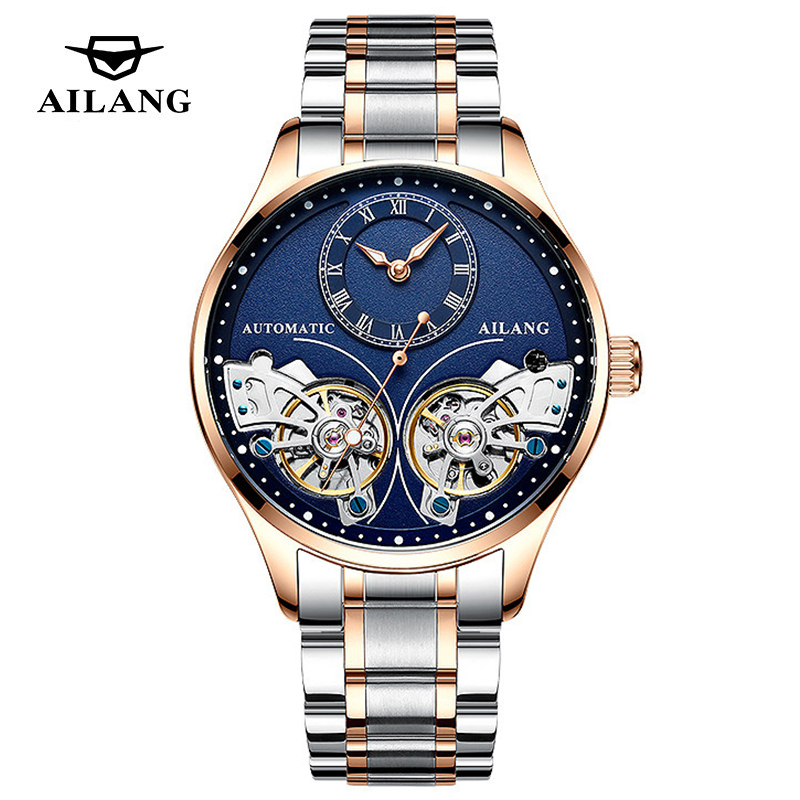 Tourbillon Movement Watch - AILANG ยี่ห้อใหม่แฟชั่น Double Tourbillon นาฬิกาผู้ชายสแตนเลสหรูหรากันน้ําอัตโนมัตินาฬิกา Mens