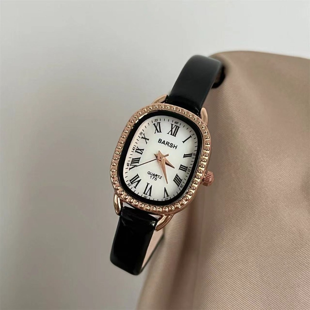 Luxury Watch Leather Strap - นาฬิกาข้อมือผู้หญิงแบรนด์ดัง หน้าปัดทรงรี ประดับเพชร สายหนัง แฟชั่น หรูหรา