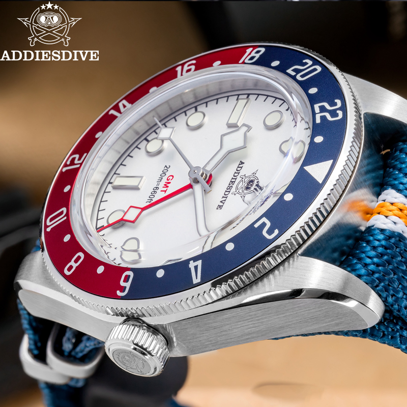 Gmt Dual Timezone Watch - ADDIESDIVE 515-24H นาฬิกาข้อมือผู้ชายระบบควอตซ์ กันน้ำ 200 เมตร