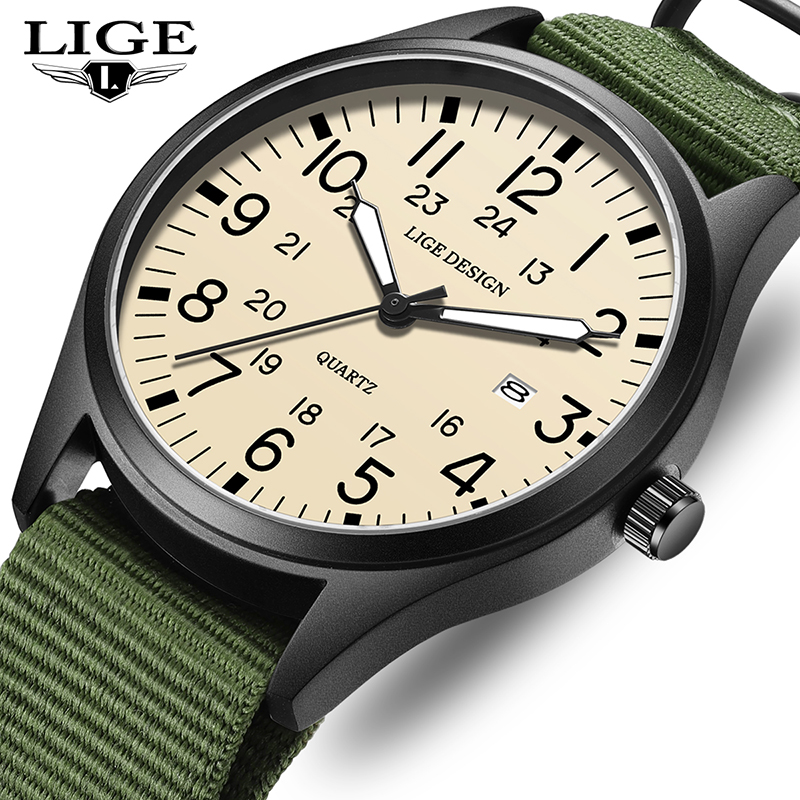Luxury Watch Men - LIGE 2025 ใหม่นาฬิกาข้อมือควอตซ์คํานาฬิกาสําหรับชายส่องสว่างสีเขียวไนลอนหรูหรานาฬิกาข้อมือหนังผู้ชายนาฬิกา Montre Homme +