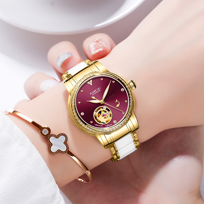 MIGE นาฬิกาข้อมือสตรีแบบสเกเลต - Luxury Watch White บทวิจารณ์และราคา