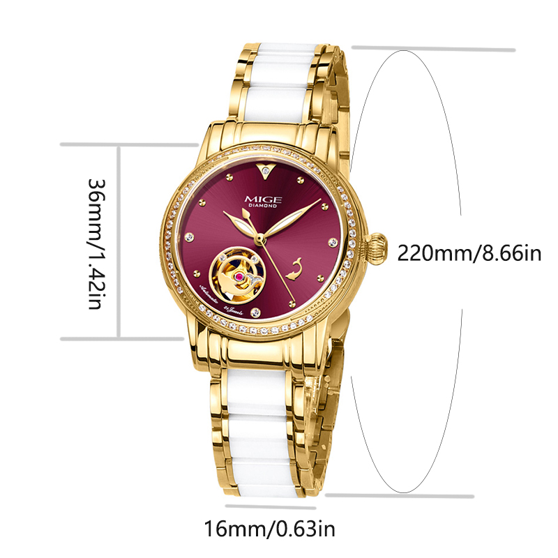 MIGE นาฬิกาข้อมือสตรีแบบสเกเลต - Luxury Watch White บทวิจารณ์และราคา