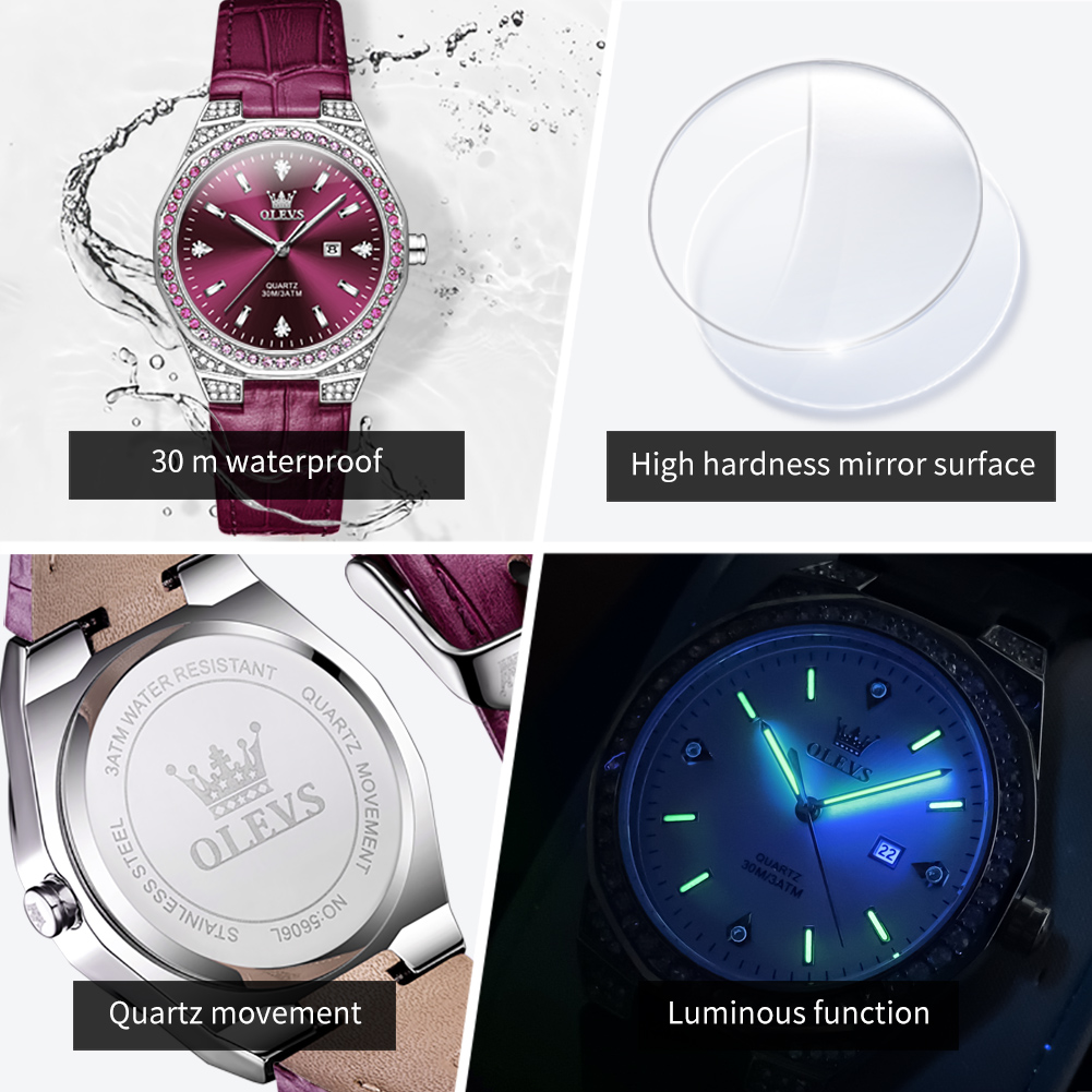OLEVS Original ผู้หญิงนาฬิกาเพ - Luxury Watch Leather Strap บทวิจารณ์และราคา