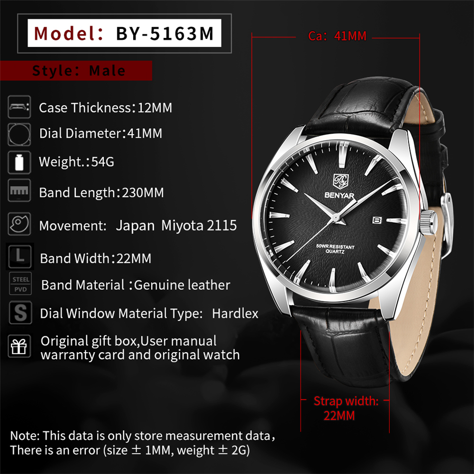 นาฬิกาข้อมือแบรนด์หรู Benyar 5 - Luxury Watch Mockup บทวิจารณ์และราคา